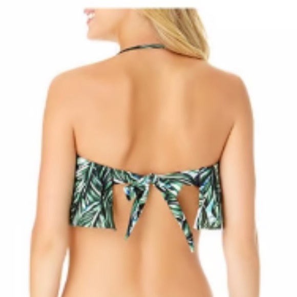 A n.a green tropical leaf bandeau flounce bikini top with removable strap XL NWT - Picture 2 of 13